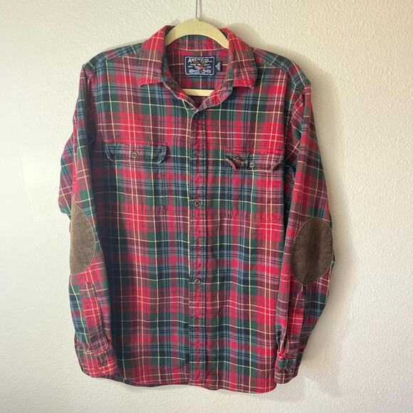 American Living vintage Red Green flannel button down Plaid Shirt cabincore - Picture 4 of 8